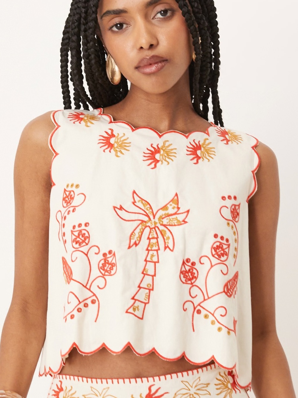 Never Fully Dressed Embroidered Cotton Top Sz 10 Cream Red Resort Vacation NWT